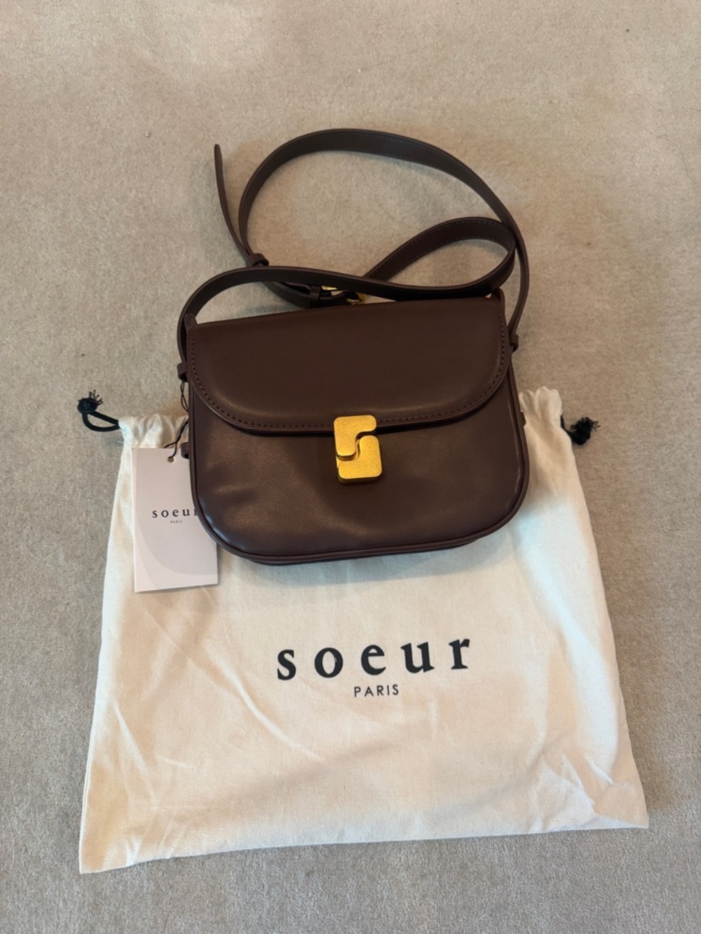 Soeur Paris Brown Leather Crossbody Bag with Gold Hardware